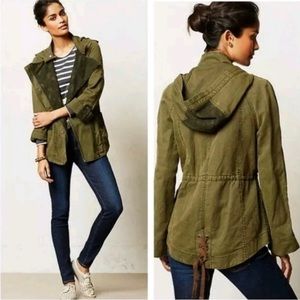 Anthropologie HEI Hooded Asymmetrical Military Jacket Lined With Green Lace